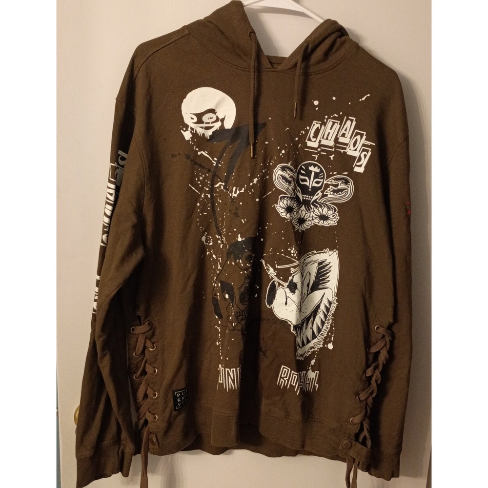 Punk Royal Brown Graphic Lace Up Side Hoodie Creatures of Chaos XL